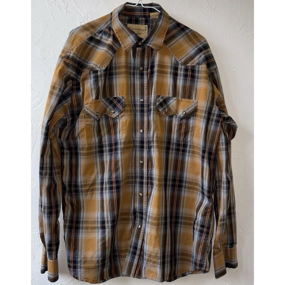 Cowboy Legend Men's XL Brown Plaid Long Sleeve Pocket Button-Up Point Collar